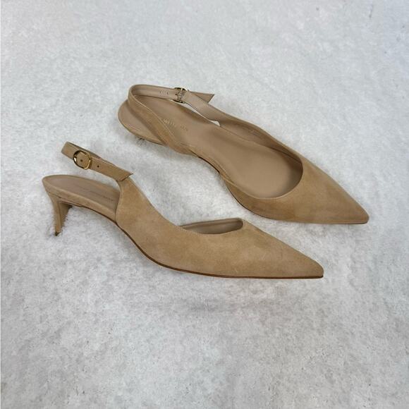 Stuart Weitzman Women's 50 Pointed Toe Kitten Heel Pumps Tan Suede 8 38.5 - Picture 12 of 12